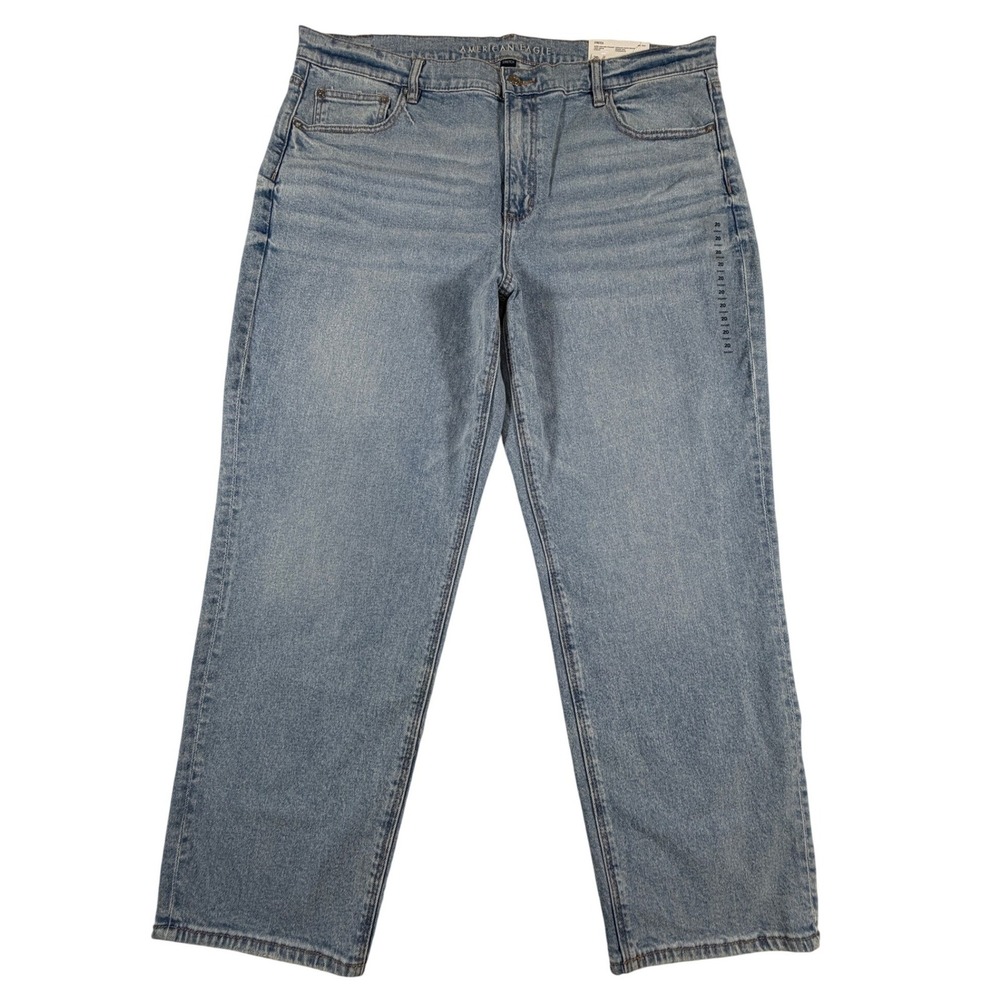 New American Eagle 20 Short Super High-Rise Straight Jeans Light Wash Blue 5141